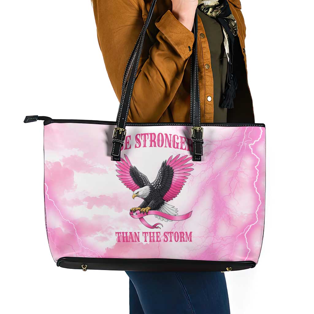 Pink Ribbon American Eagle Leather Tote Bag Breast Cancer Awareness - Be Stronger Than The Storm