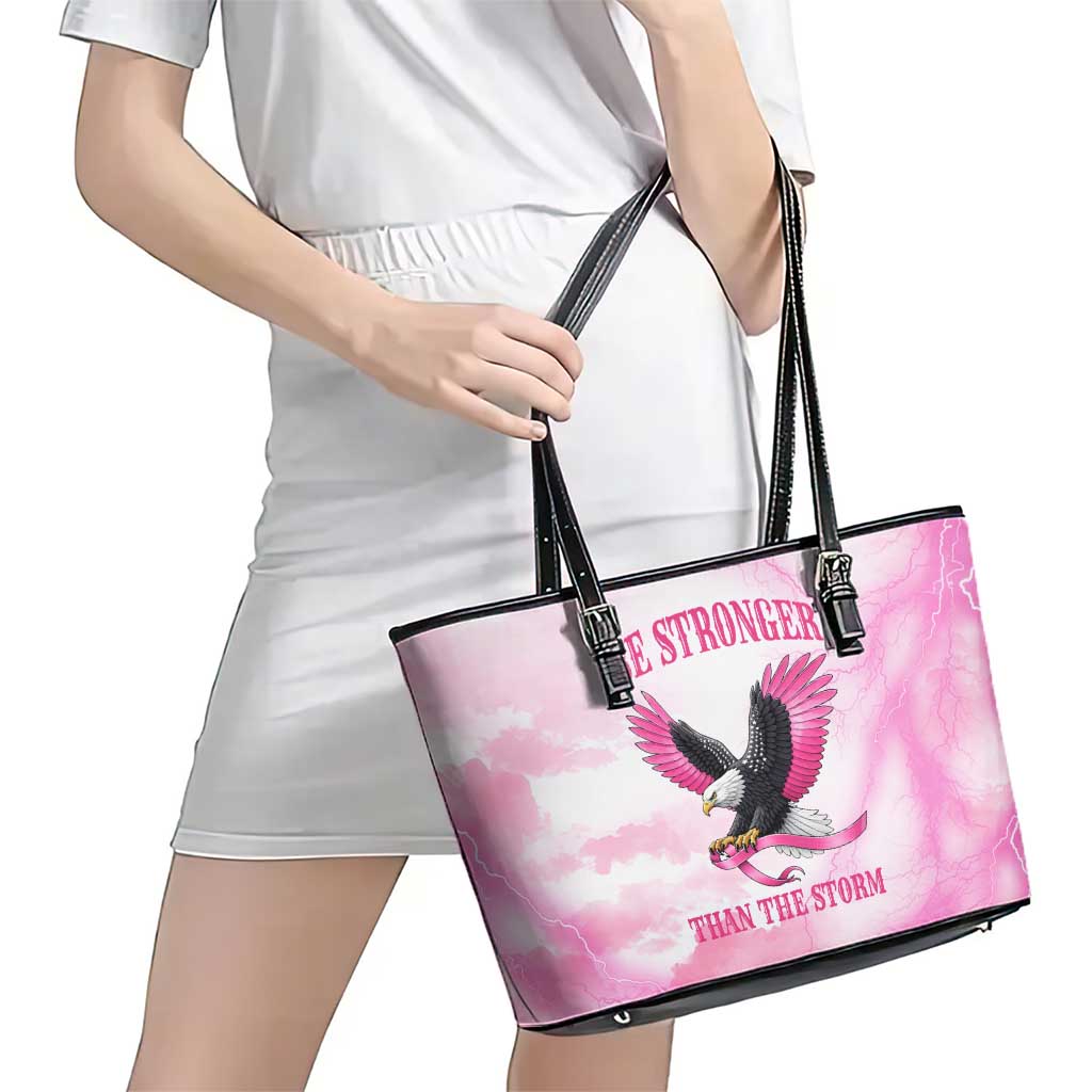 Pink Ribbon American Eagle Leather Tote Bag Breast Cancer Awareness - Be Stronger Than The Storm