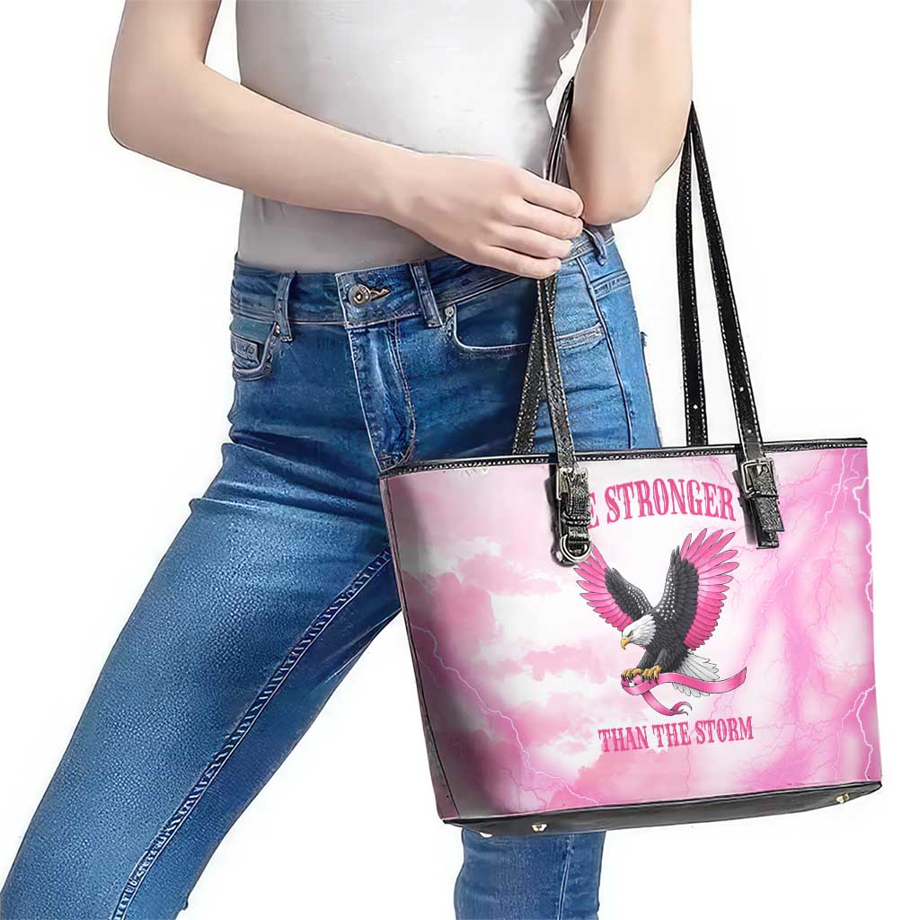 Pink Ribbon American Eagle Leather Tote Bag Breast Cancer Awareness - Be Stronger Than The Storm