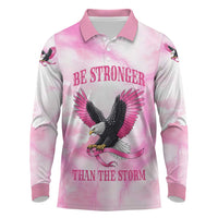 Pink Ribbon American Eagle Long Sleeve Polo Shirt Breast Cancer Awareness - Be Stronger Than The Storm