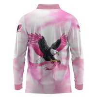 Pink Ribbon American Eagle Long Sleeve Polo Shirt Breast Cancer Awareness - Be Stronger Than The Storm