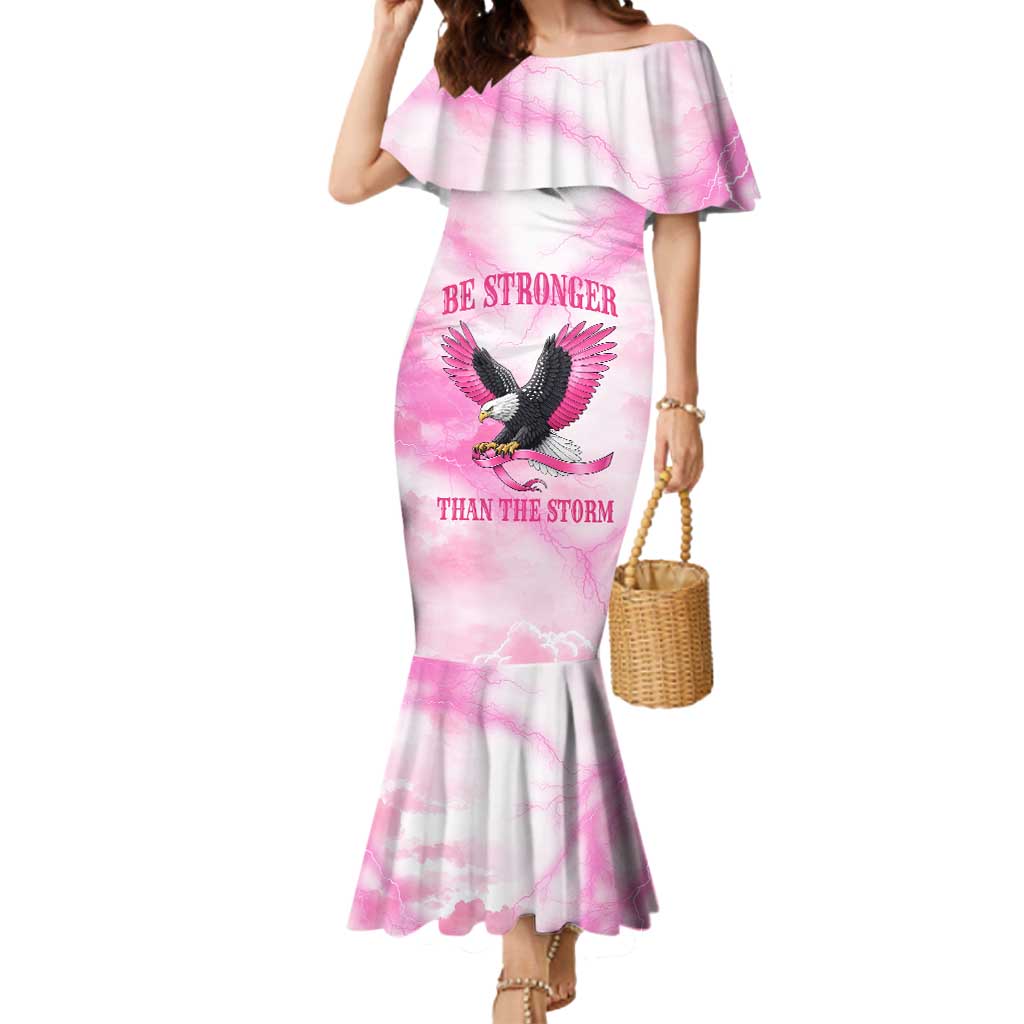 Pink Ribbon American Eagle Mermaid Dress Breast Cancer Awareness - Be Stronger Than The Storm