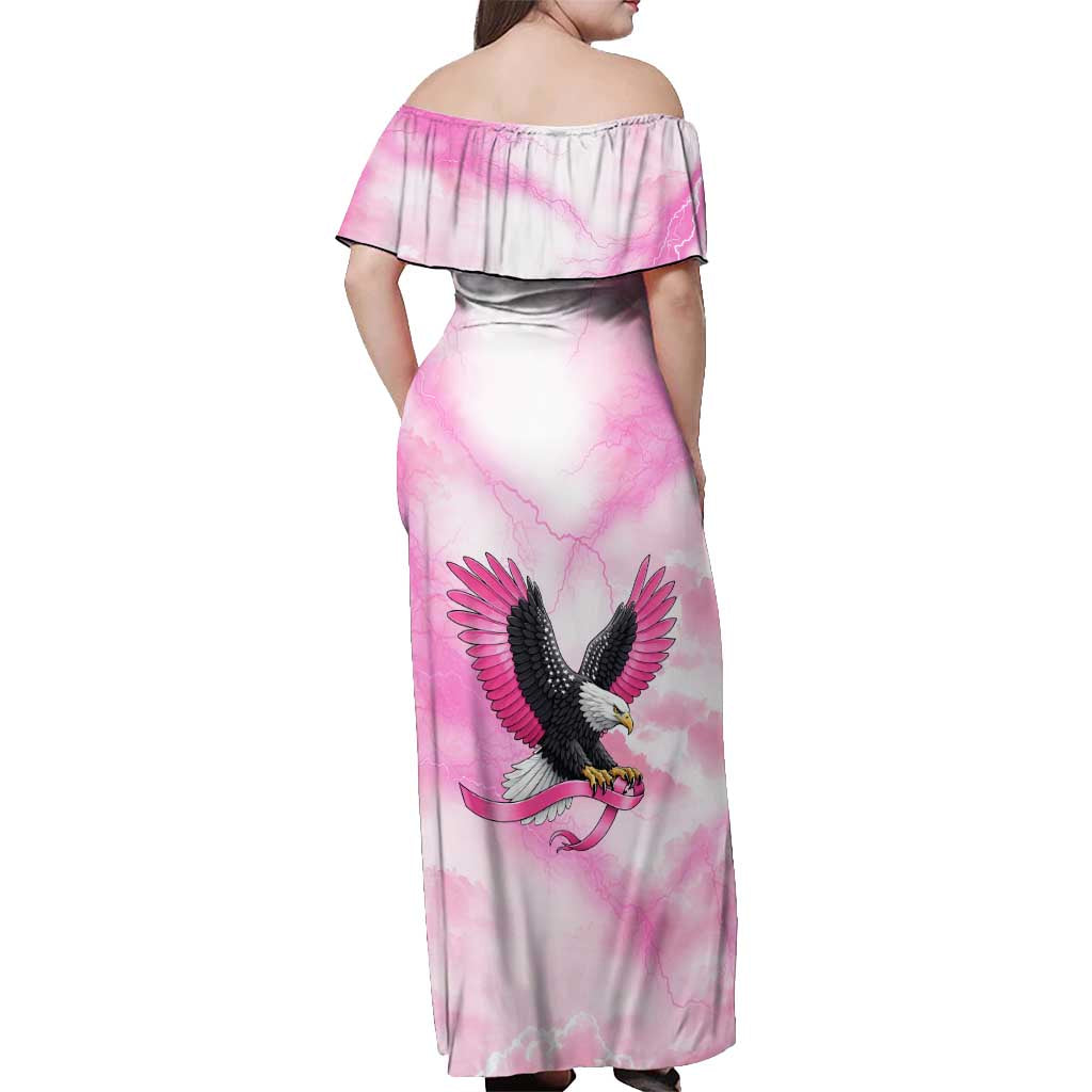 Pink Ribbon American Eagle Off Shoulder Maxi Dress Breast Cancer Awareness - Be Stronger Than The Storm