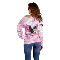 Pink Ribbon American Eagle Off Shoulder Sweater Breast Cancer Awareness - Be Stronger Than The Storm