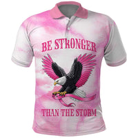 Pink Ribbon American Eagle Polo Shirt Breast Cancer Awareness - Be Stronger Than The Storm