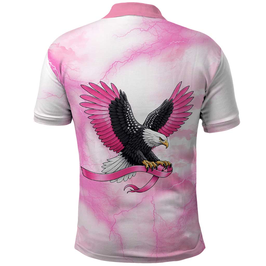 Pink Ribbon American Eagle Polo Shirt Breast Cancer Awareness - Be Stronger Than The Storm