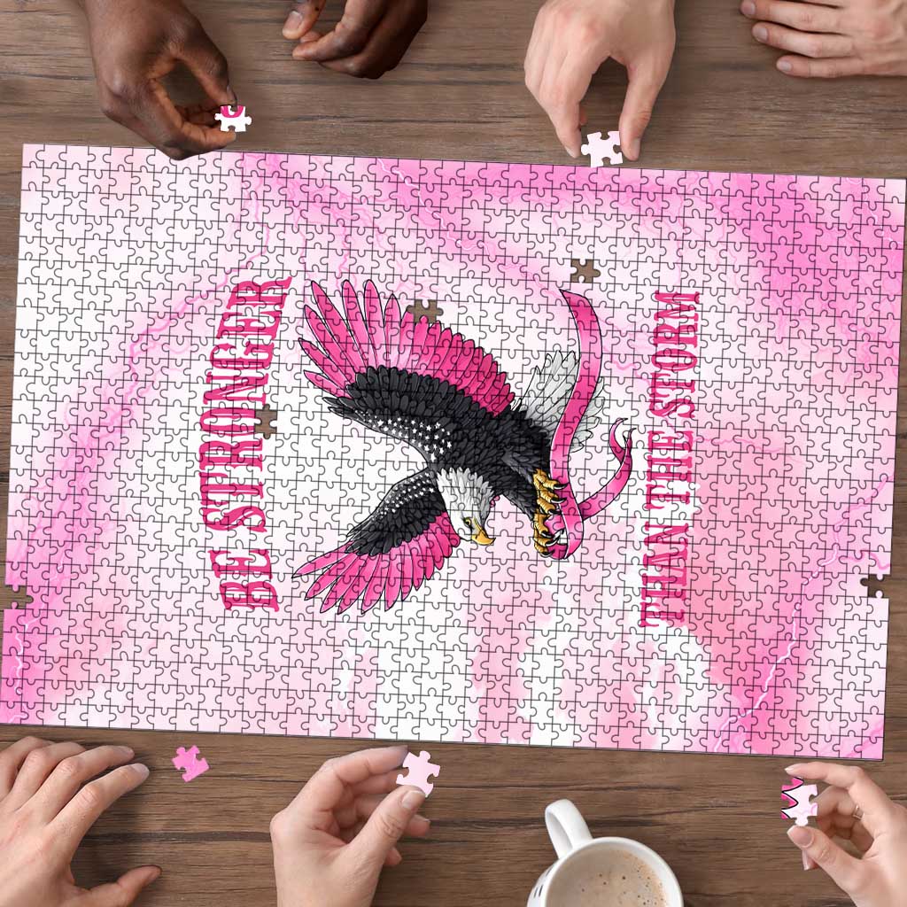 Pink Ribbon American Eagle Puzzle Breast Cancer Awareness - Be Stronger Than The Storm