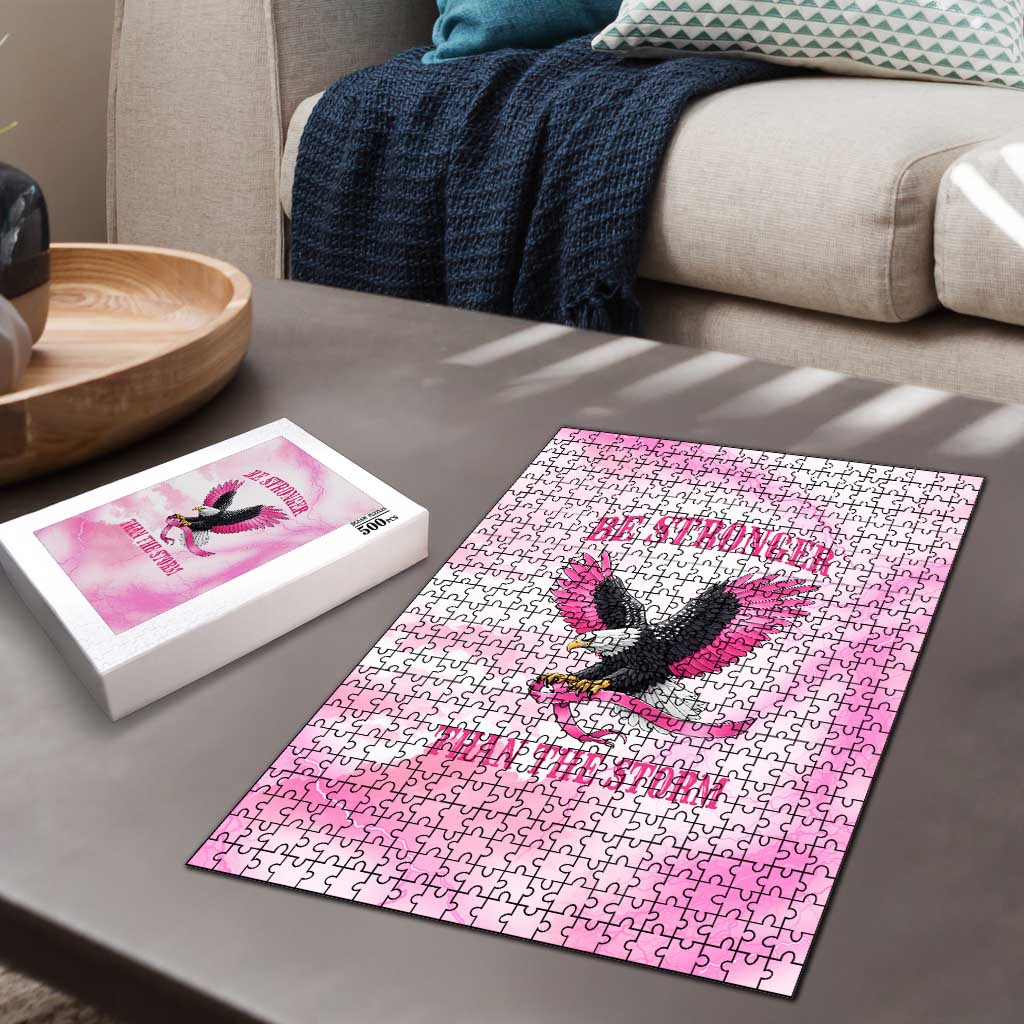 Pink Ribbon American Eagle Puzzle Breast Cancer Awareness - Be Stronger Than The Storm