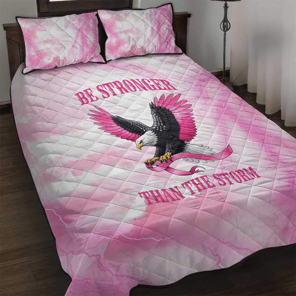 Pink Ribbon American Eagle Quilt Bed Set Breast Cancer Awareness - Be Stronger Than The Storm