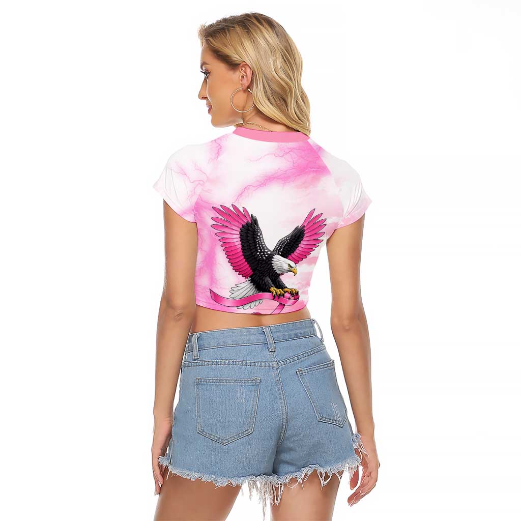 Pink Ribbon American Eagle Raglan Cropped T Shirt Breast Cancer Awareness - Be Stronger Than The Storm