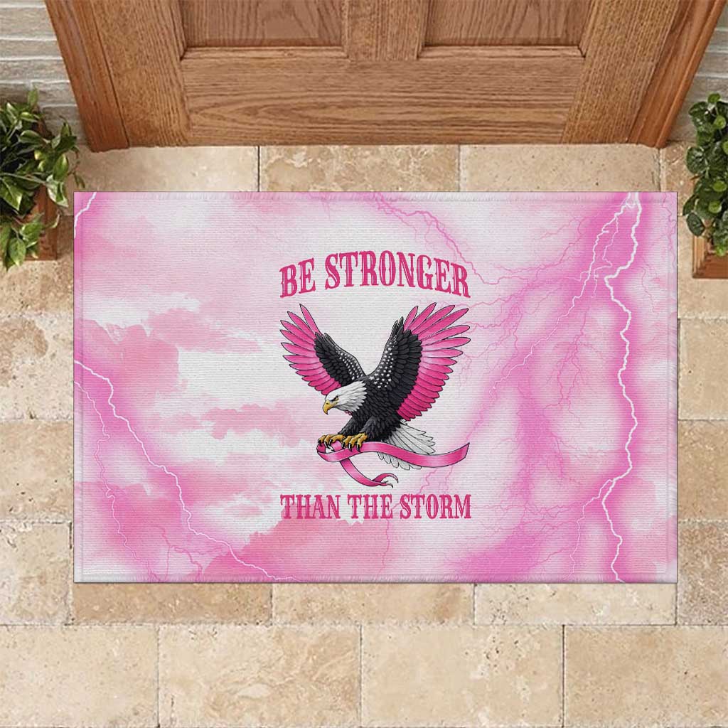 Pink Ribbon American Eagle Rubber Doormat Breast Cancer Awareness - Be Stronger Than The Storm