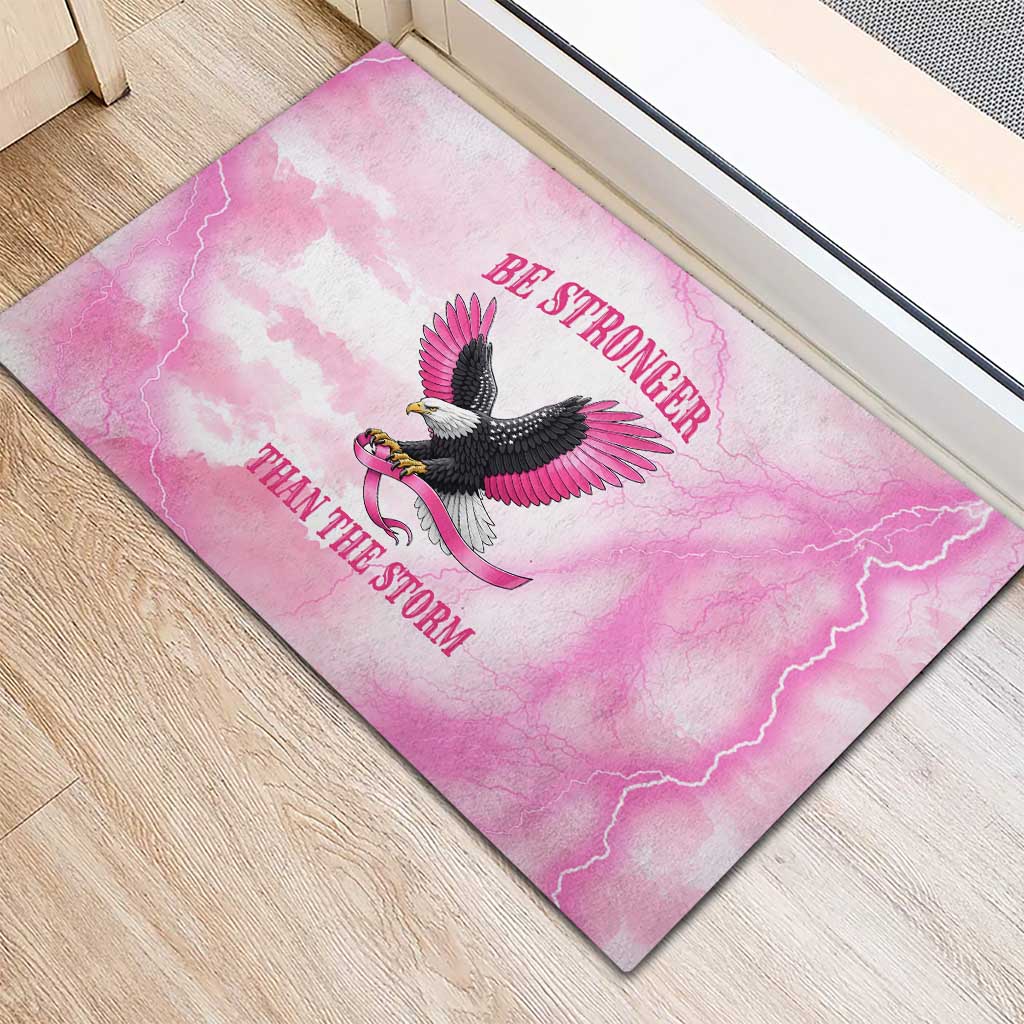Pink Ribbon American Eagle Rubber Doormat Breast Cancer Awareness - Be Stronger Than The Storm