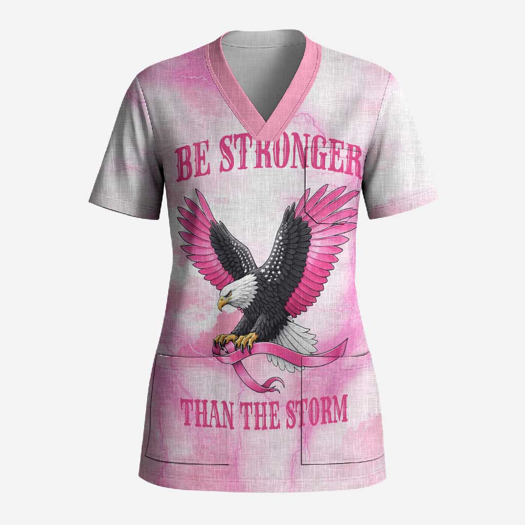 Pink Ribbon American Eagle Scrub Top Breast Cancer Awareness - Be Stronger Than The Storm