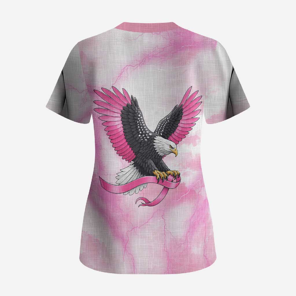 Pink Ribbon American Eagle Scrub Top Breast Cancer Awareness - Be Stronger Than The Storm