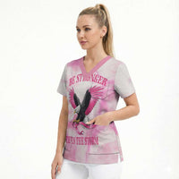 Pink Ribbon American Eagle Scrub Top Breast Cancer Awareness - Be Stronger Than The Storm