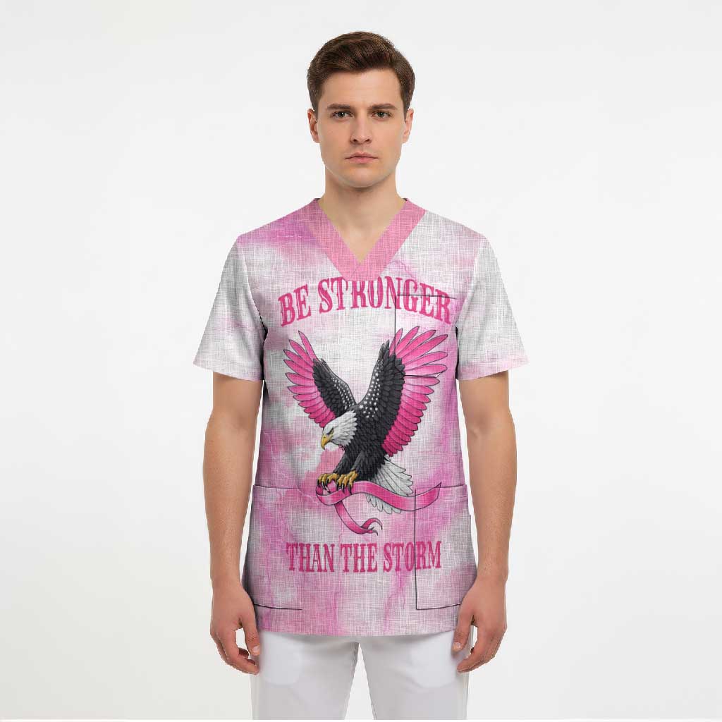 Pink Ribbon American Eagle Scrub Top Breast Cancer Awareness - Be Stronger Than The Storm