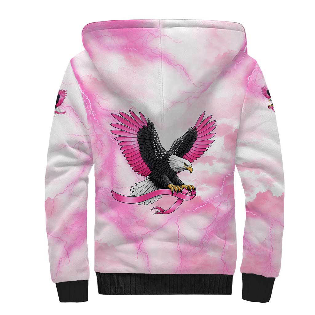 Pink Ribbon American Eagle Sherpa Hoodie Breast Cancer Awareness - Be Stronger Than The Storm