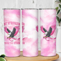 Pink Ribbon American Eagle Skinny Tumbler Breast Cancer Awareness - Be Stronger Than The Storm