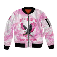 Pink Ribbon American Eagle Sleeve Zip Bomber Jacket Breast Cancer Awareness - Be Stronger Than The Storm