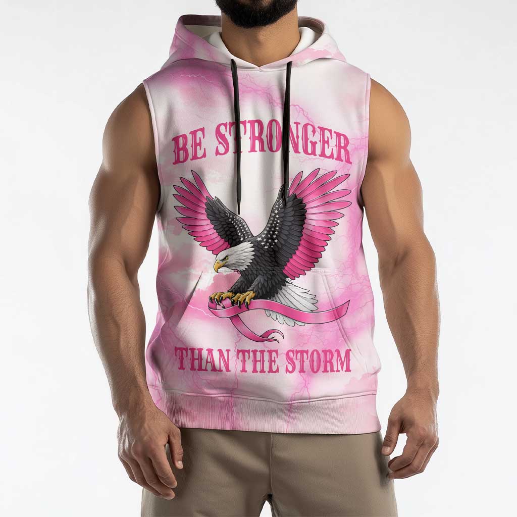 Pink Ribbon American Eagle Sleeveless Hoodie Breast Cancer Awareness - Be Stronger Than The Storm