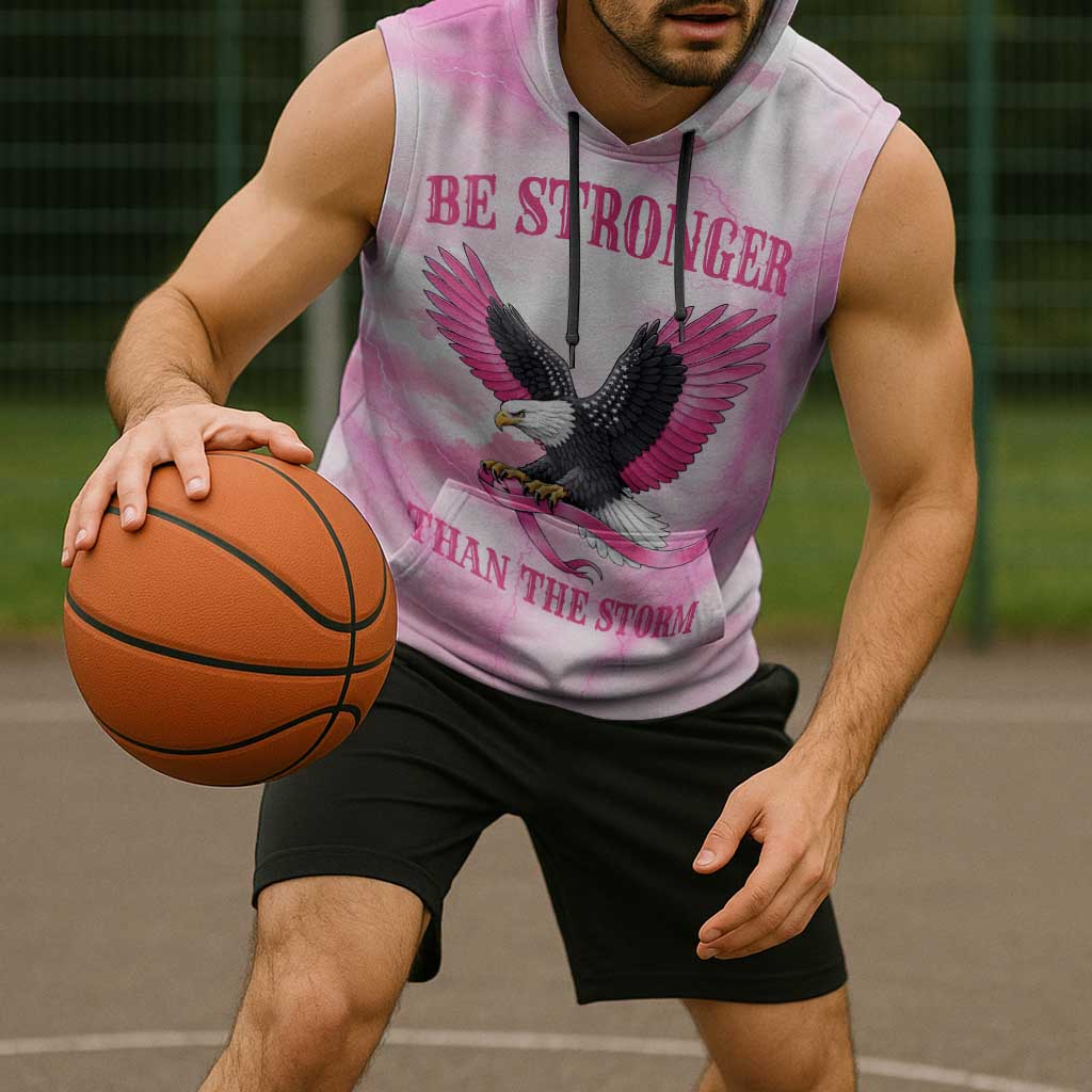 Pink Ribbon American Eagle Sleeveless Hoodie Breast Cancer Awareness - Be Stronger Than The Storm