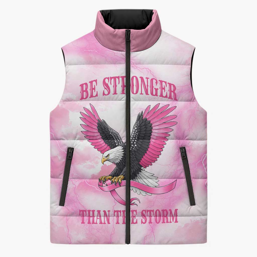 Pink Ribbon American Eagle Sleeveless Puffer Jacket Breast Cancer Awareness - Be Stronger Than The Storm