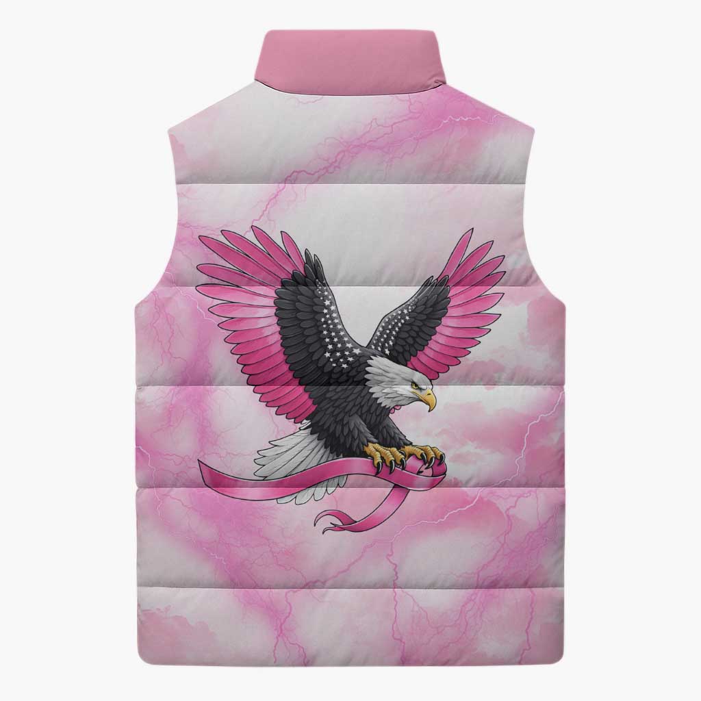 Pink Ribbon American Eagle Sleeveless Puffer Jacket Breast Cancer Awareness - Be Stronger Than The Storm