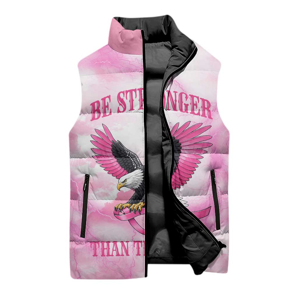Pink Ribbon American Eagle Sleeveless Puffer Jacket Breast Cancer Awareness - Be Stronger Than The Storm