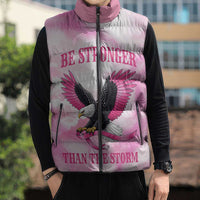 Pink Ribbon American Eagle Sleeveless Puffer Jacket Breast Cancer Awareness - Be Stronger Than The Storm