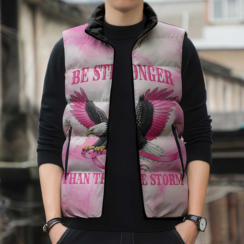 Pink Ribbon American Eagle Sleeveless Puffer Jacket Breast Cancer Awareness - Be Stronger Than The Storm