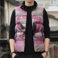 Pink Ribbon American Eagle Sleeveless Puffer Jacket Breast Cancer Awareness - Be Stronger Than The Storm