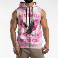 Pink Ribbon American Eagle Sleeveless Zip Hoodie Breast Cancer Awareness - Be Stronger Than The Storm