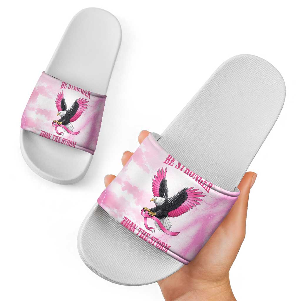Pink Ribbon American Eagle Slide Sandals Breast Cancer Awareness - Be Stronger Than The Storm