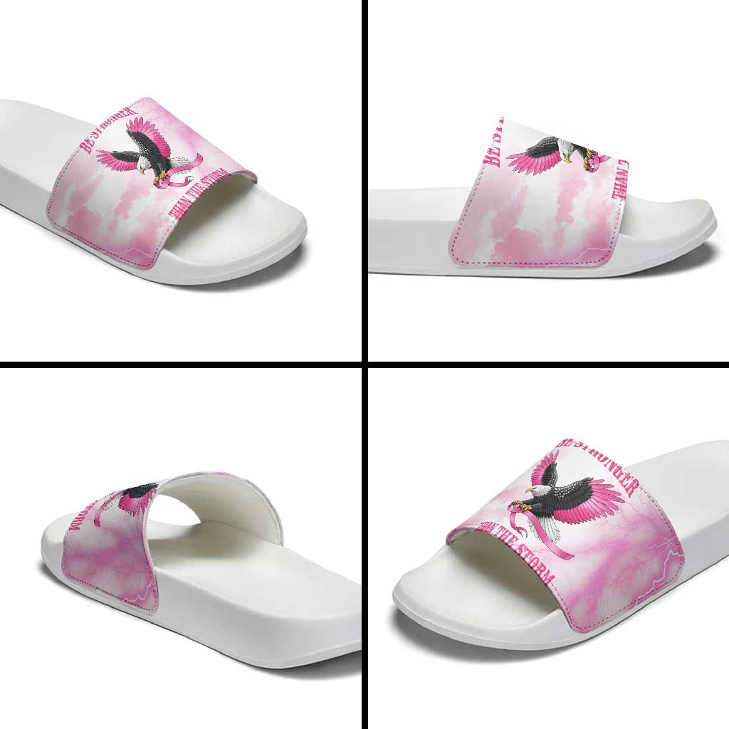 Pink Ribbon American Eagle Slide Sandals Breast Cancer Awareness - Be Stronger Than The Storm