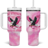 Pink Ribbon American Eagle Tumbler With Handle Breast Cancer Awareness - Be Stronger Than The Storm