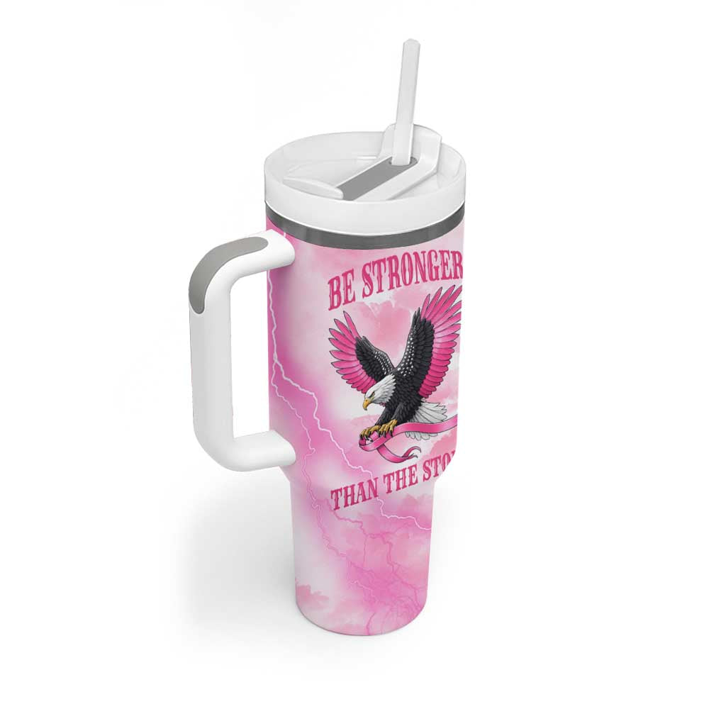 Pink Ribbon American Eagle Tumbler With Handle Breast Cancer Awareness - Be Stronger Than The Storm