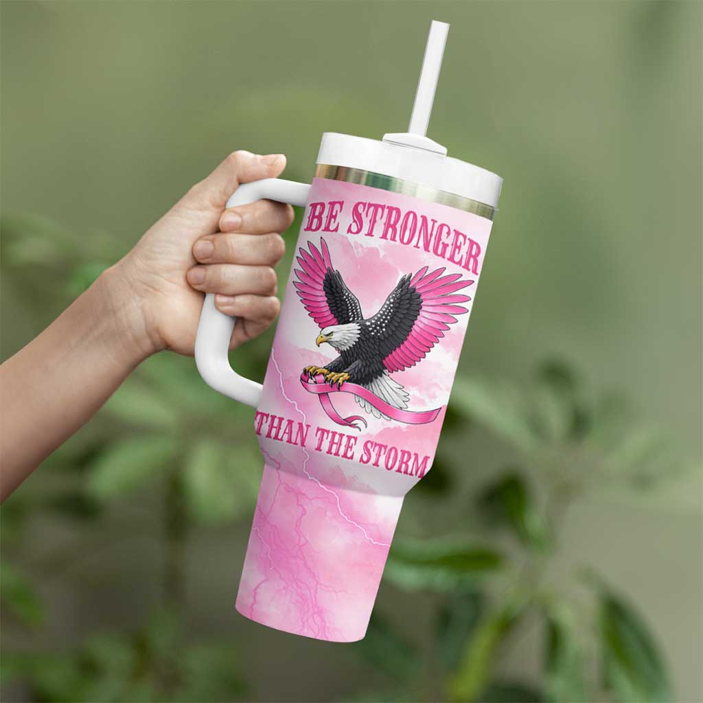 Pink Ribbon American Eagle Tumbler With Handle Breast Cancer Awareness - Be Stronger Than The Storm