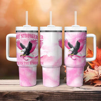 Pink Ribbon American Eagle Tumbler With Handle Breast Cancer Awareness - Be Stronger Than The Storm