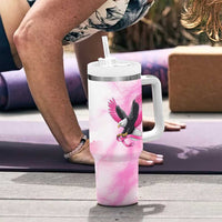Pink Ribbon American Eagle Tumbler With Handle Breast Cancer Awareness - Be Stronger Than The Storm