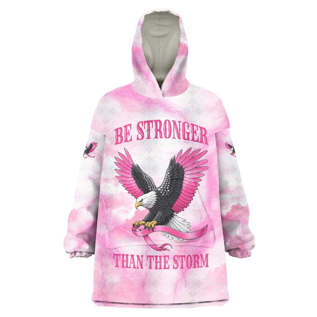Pink Ribbon American Eagle Wearable Blanket Hoodie Breast Cancer Awareness - Be Stronger Than The Storm