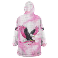 Pink Ribbon American Eagle Wearable Blanket Hoodie Breast Cancer Awareness - Be Stronger Than The Storm