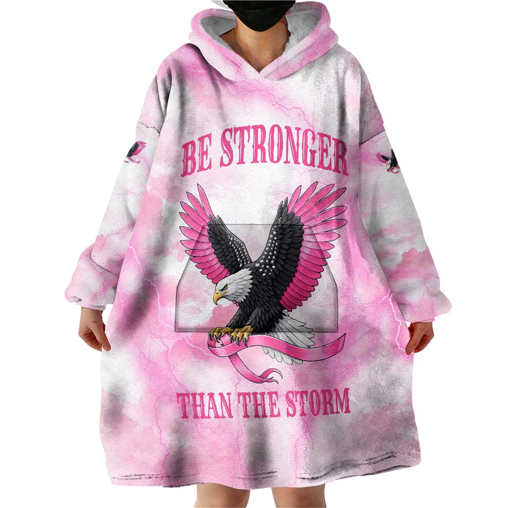 Pink Ribbon American Eagle Wearable Blanket Hoodie Breast Cancer Awareness - Be Stronger Than The Storm