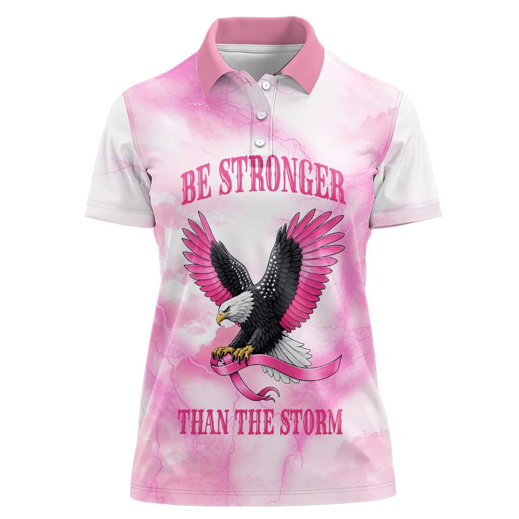 Pink Ribbon American Eagle Women Polo Shirt Breast Cancer Awareness - Be Stronger Than The Storm
