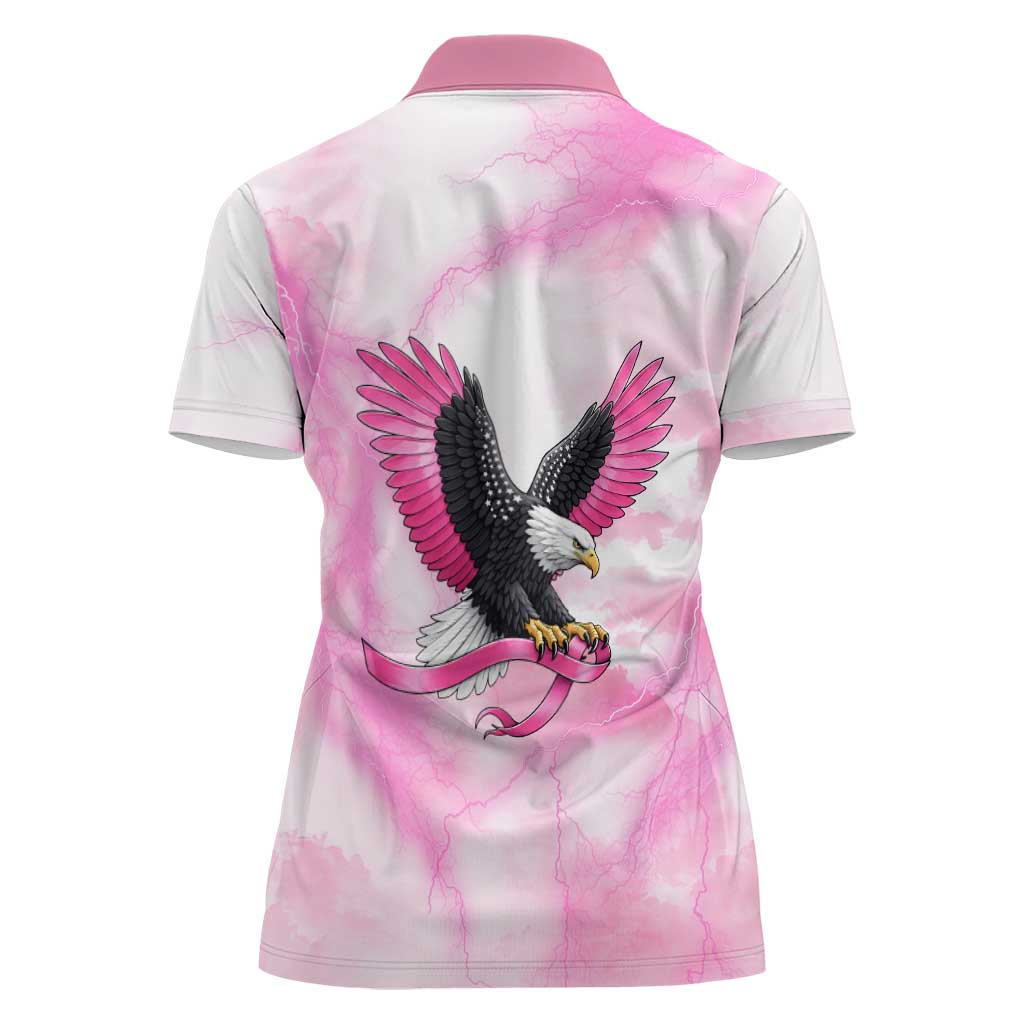 Pink Ribbon American Eagle Women Polo Shirt Breast Cancer Awareness - Be Stronger Than The Storm