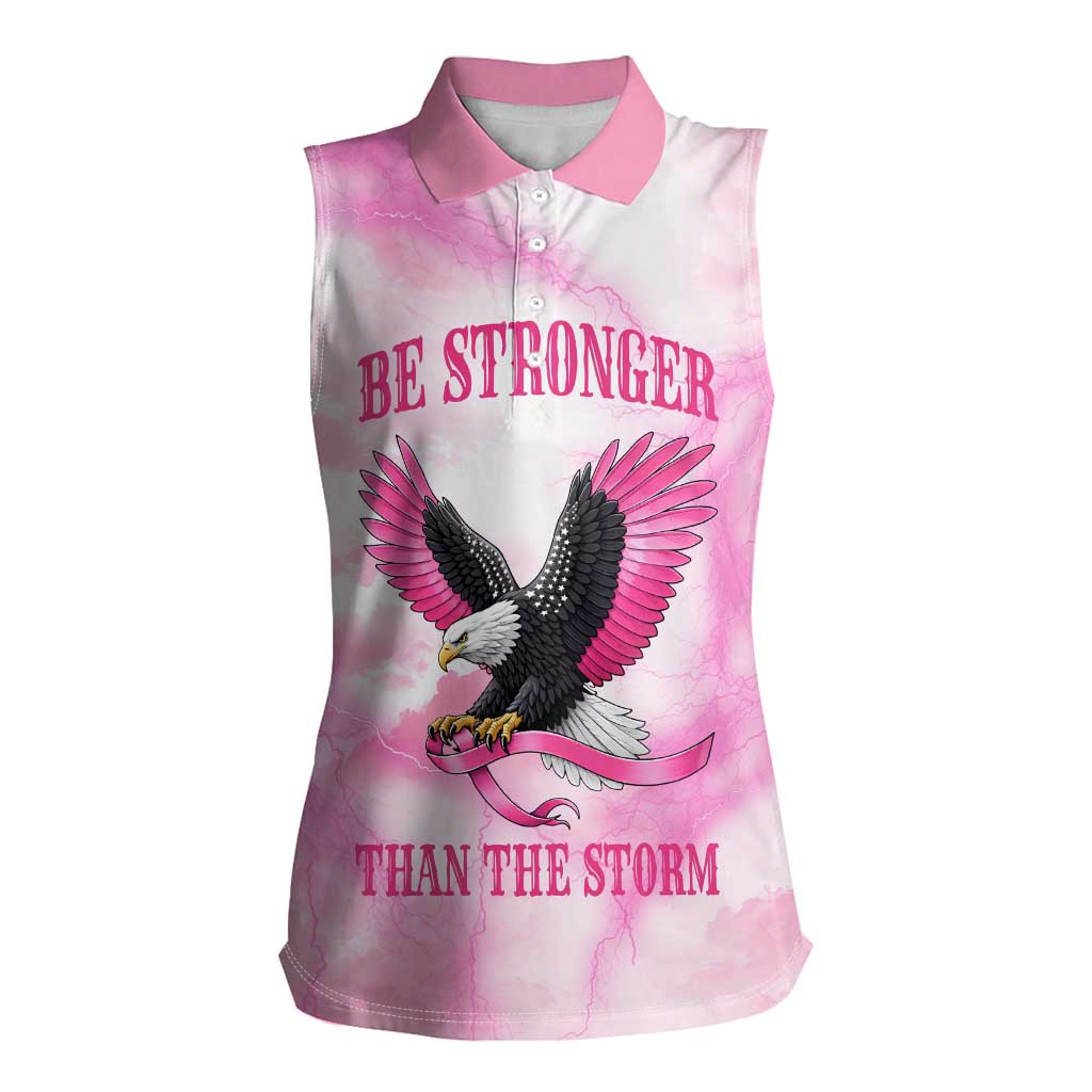 Pink Ribbon American Eagle Women Sleeveless Polo Shirt Breast Cancer Awareness - Be Stronger Than The Storm