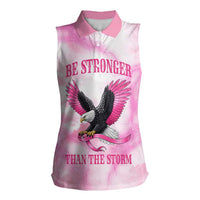 Pink Ribbon American Eagle Women Sleeveless Polo Shirt Breast Cancer Awareness - Be Stronger Than The Storm