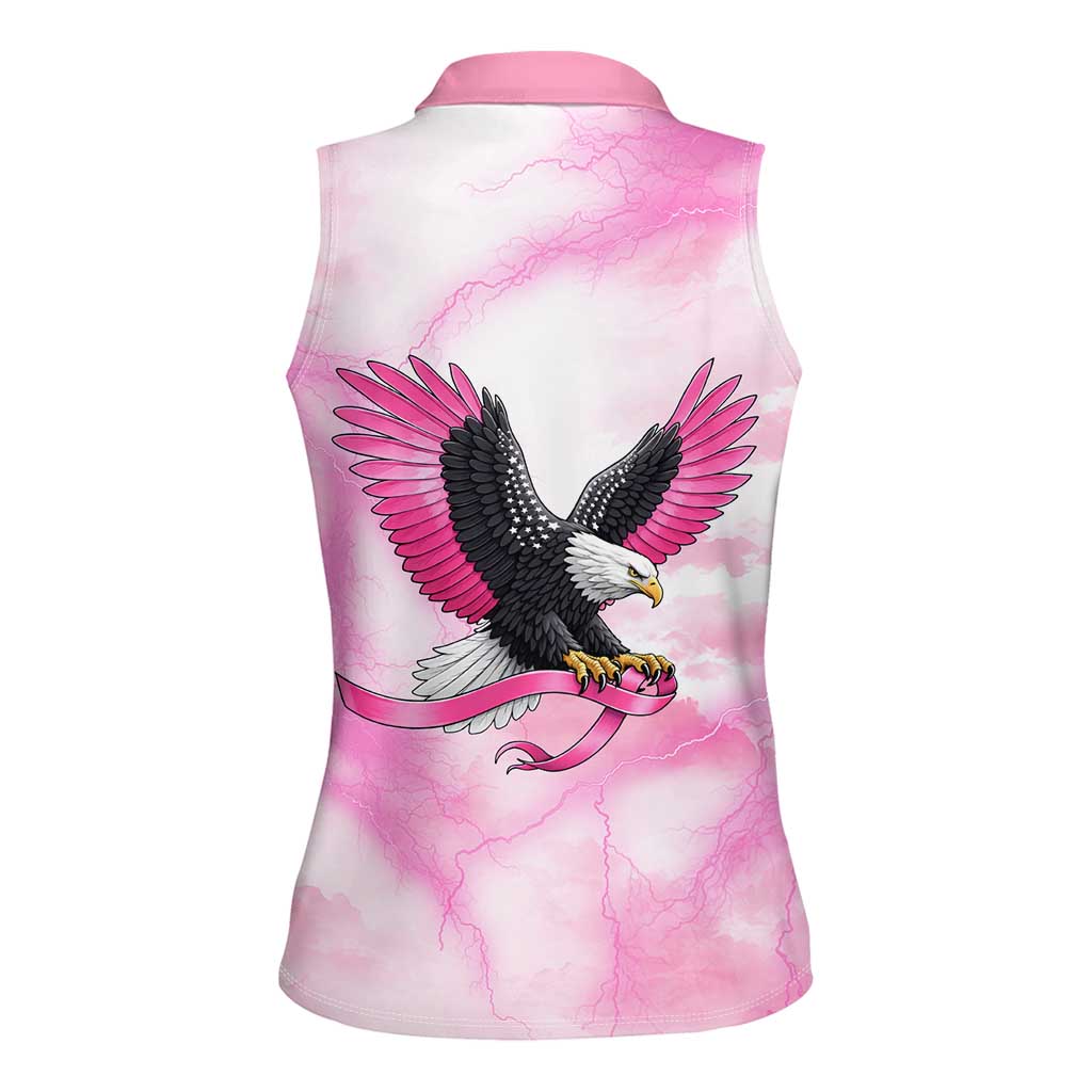 Pink Ribbon American Eagle Women Sleeveless Polo Shirt Breast Cancer Awareness - Be Stronger Than The Storm