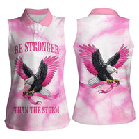 Pink Ribbon American Eagle Women Sleeveless Polo Shirt Breast Cancer Awareness - Be Stronger Than The Storm