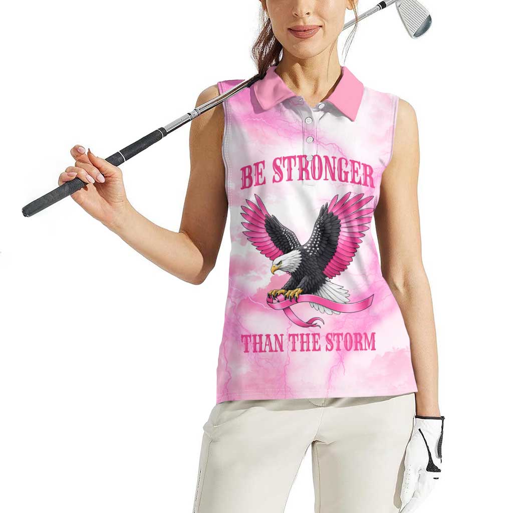Pink Ribbon American Eagle Women Sleeveless Polo Shirt Breast Cancer Awareness - Be Stronger Than The Storm