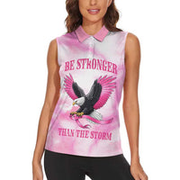Pink Ribbon American Eagle Women Sleeveless Polo Shirt Breast Cancer Awareness - Be Stronger Than The Storm